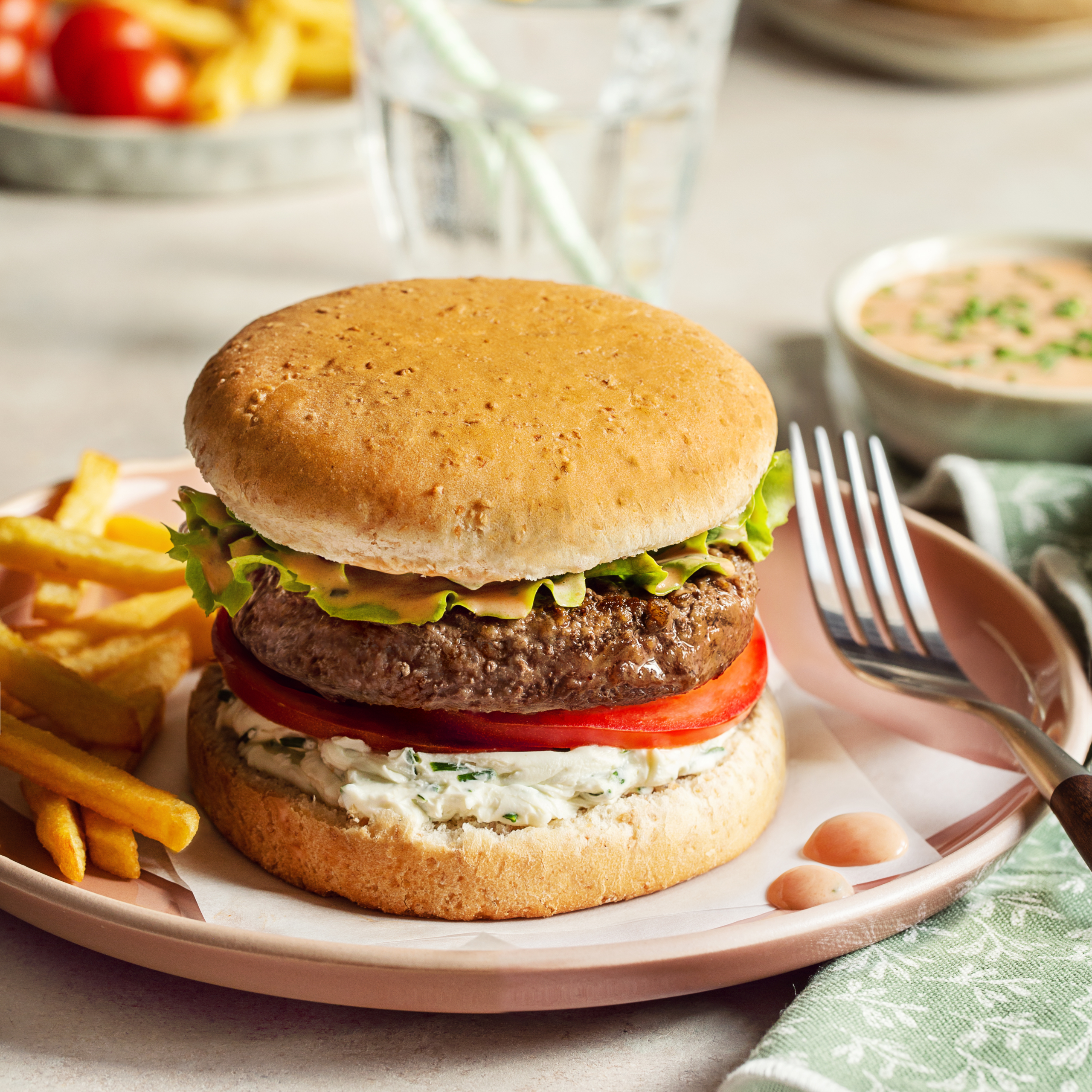 Burger au fromage à tartiner et steak haché
