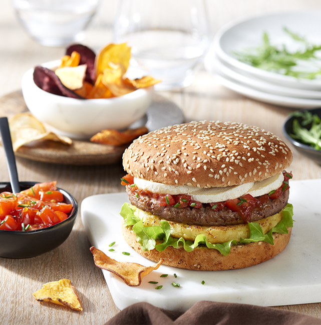 Burger au chèvre frais et rösti de pomme de terre