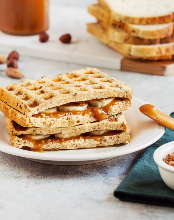 Croque monsieur gaufre : Banane caramel