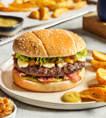 Hamburger au lard fumé et moutarde au miel