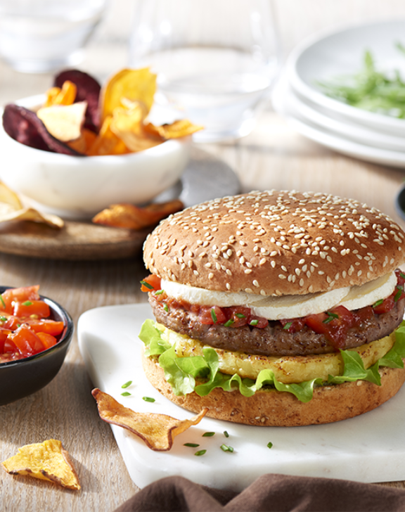 Burger au chèvre frais et rösti de pomme de terre