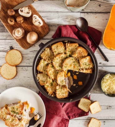 Lasagne avec pain de mie, butternut et champignons